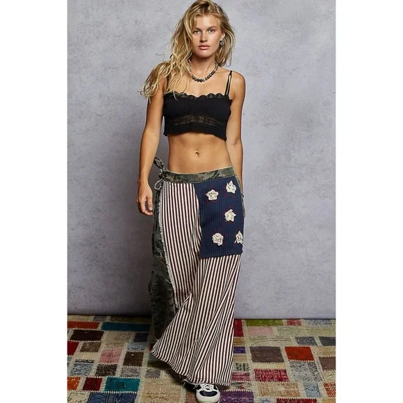 POL Camo Wide Leg Denim Wrap Pants Maxi Skirt Overlay - Picture 8 of 9